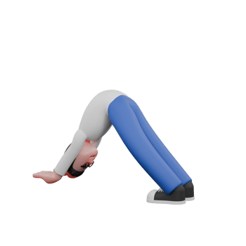 Creative 3D Cartoon Editing Illustration. A male editor's hands and feet touch the floor, the body forms a triangle with the hips as the apex. Character Design png