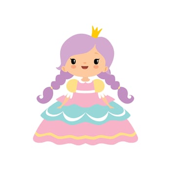 Cute Little Fairytale Princess Girl with Golden Crown Cartoon Illustration vector