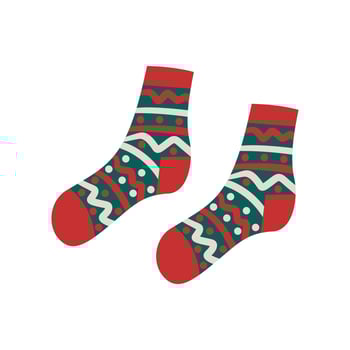 Christmas socks with different textures isolated on white background. illustration. Knitted socks icon different colors and sizes . Cozy winter,autumn and could season time . vector