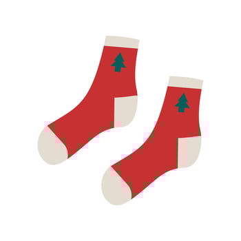 Red Trendy cotton and woolen socks with different textures isolated on white background. illustration. Knitted socks icon different colors and sizes . Cozy winter,autumn and could season time . vector