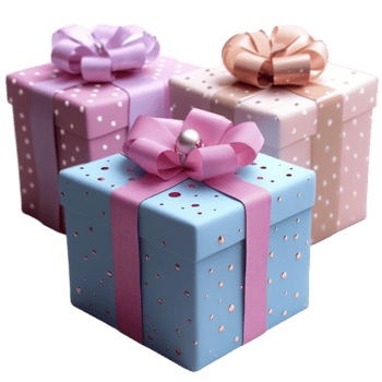 Three Gift Boxes with Pink and Blue Bows on Transparent Background png