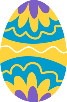 Cute painted eggs for Easter in blue, yellow and purple tones png