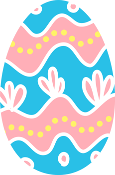 Cute Easter painted eggs in blue and pink with wavy patterns png