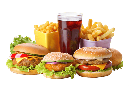Set of fastfood lying, isolated on transparent background. png