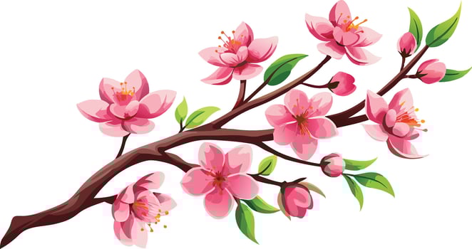 A branch of pink flowers with leaves vector