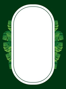 Green leaf border frame with white oval frame on dark background vector