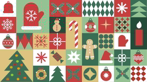 Christmas decorative pattern with snowball, glove, tree, candle, snow, gift illustration vector