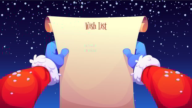 Winter Christmas wishlist in Santa hands for Xmas vector