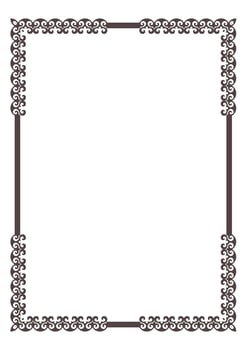 Monochrome rectangular Vertical Islamic Asian Kazakh national ornament frame. A4. For Award, textile, print design, embroidery, sandblaster, Kazakh pattern frame, border, decorative ornament. EPS vector