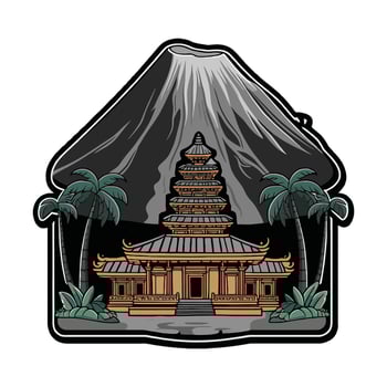 A sticker with a temple and palm trees vector