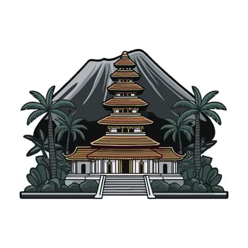 A temple with a pagoda in front of a mountain vector