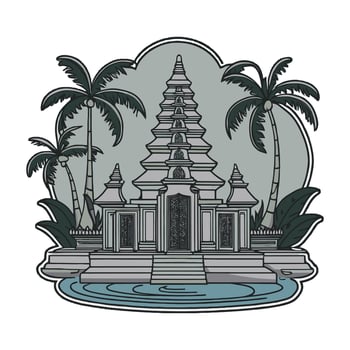 An illustration of a temple with palm trees vector