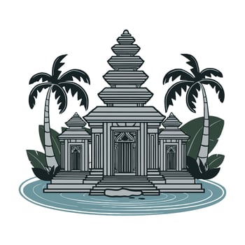An image of a temple with palm trees vector