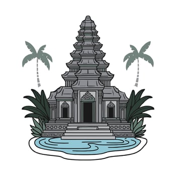 a temple with palm trees vector