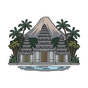 An illustration of a temple with a mountain in the background vector