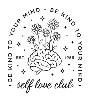 Be kind to your mind self love club support group positive mental health quotes women psychologist girl shirt design floral brain girly aesthetic print isolated drawing transparent background png