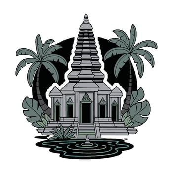 A temple with palm trees and water vector
