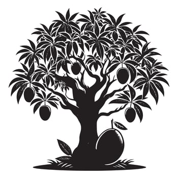 silhouette mango tree on white background vector