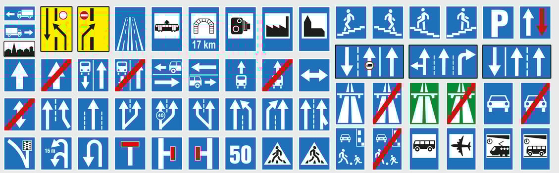 Road signs European set of information road signs. Set of road signs. vector