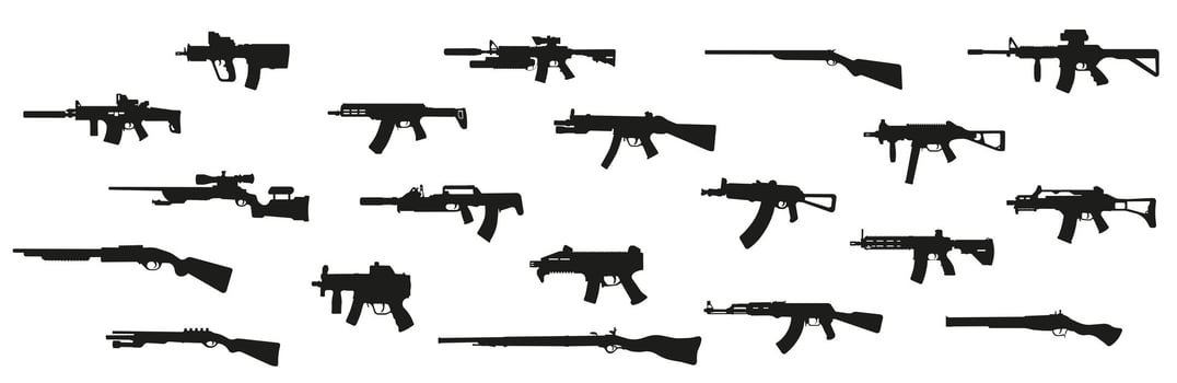 Semi automatic, carbine. Army and police weapons. Shotgun and guns set. Powerful deadly. vector