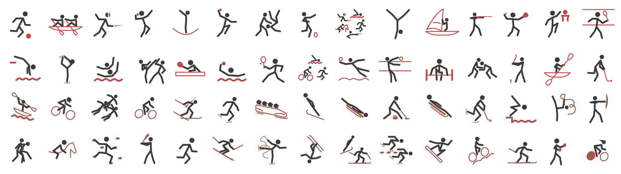 Summer and winter sports icons. Isolated pictograms with the names of sports disciplines. Olympic sports icons. vector
