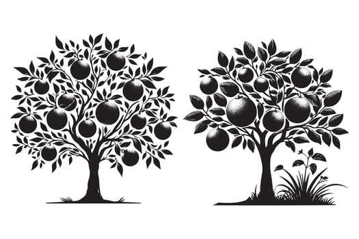 Minimalist Orange Tree Art Design vector