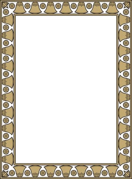 gold and black square Egyptian ornament. Rectangle, frame, ancient Egypt.Pattern of lotus flowers and sun vector
