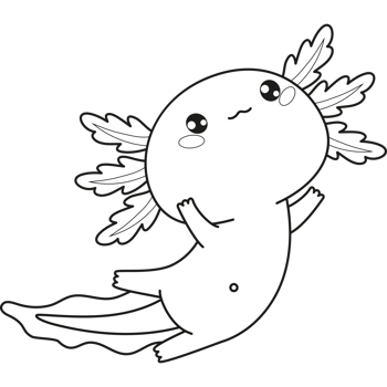 Outline cute Axolotl. Little cartoon character png