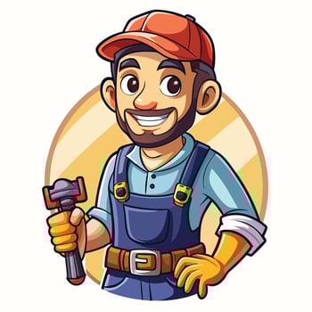 a cartoon man with a hammer and a red cap vector