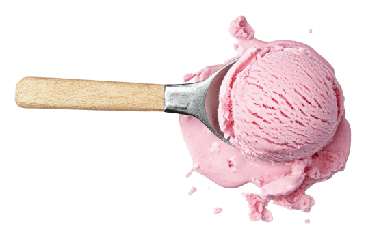 Scoop of pink ice cream with wooden handle png