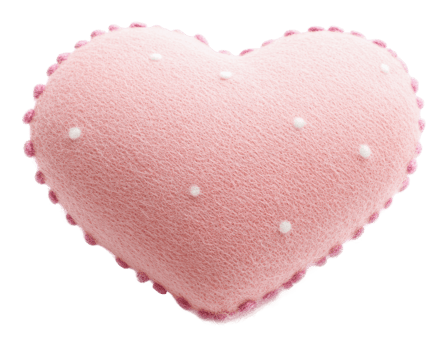 Soft pink heart pillow with decorative accents png