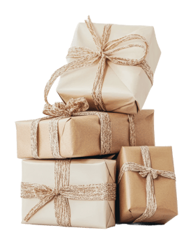 Gifts wrapped in brown paper with twine png