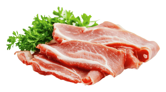 Freshly sliced meat with herbs on display png