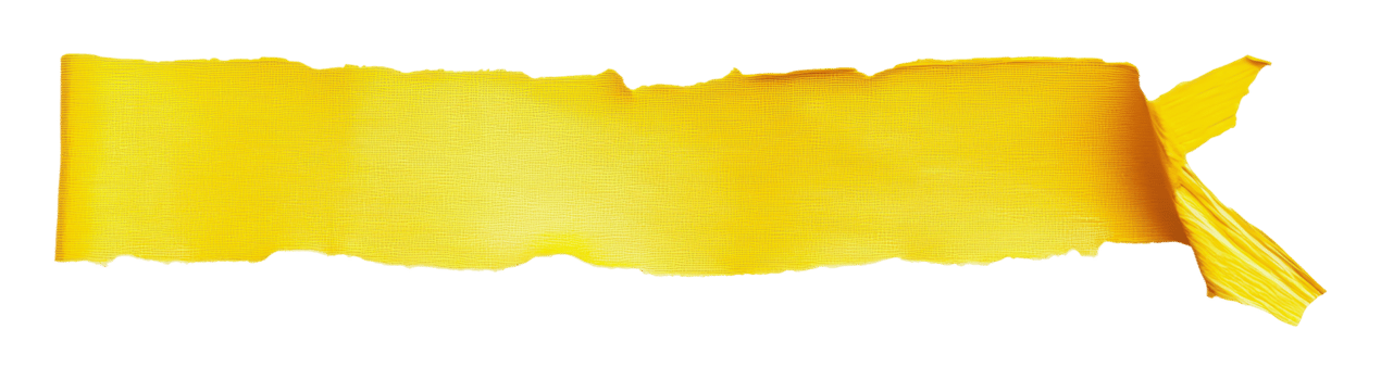 Bright yellow ribbon with frayed edges displayed png