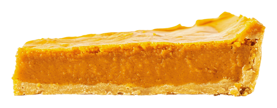 Delicious pumpkin pie slice with golden crust png
