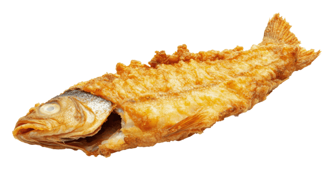 Crispy fried fish served on a white background png