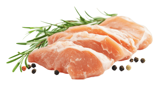 Fresh pork chops with herbs on white background png