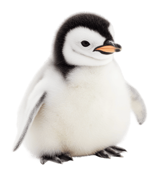 Fluffy penguin chick on white backdrop png