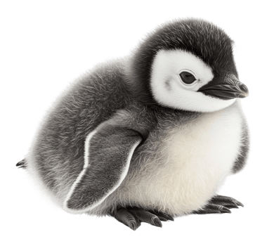 Cute baby penguin sitting on a snowy surface png