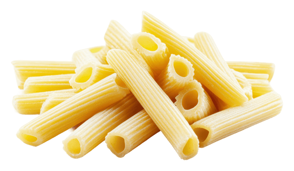 Rigatoni pasta piled high on a white surface png
