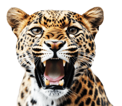Leopard showing fierce expression up close png