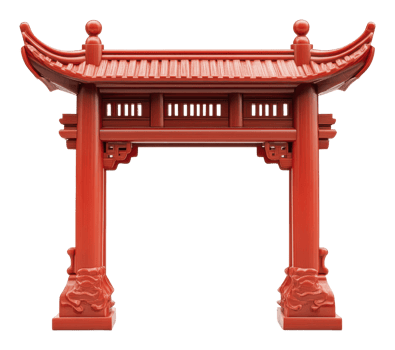 Traditional Chinese style archway in vibrant red png
