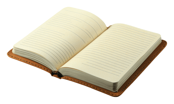 Leather-bound notebook open on a flat surface png