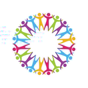 Colorful people holding hands in a circle logo vector