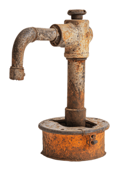 Rusty vintage hand water pump png