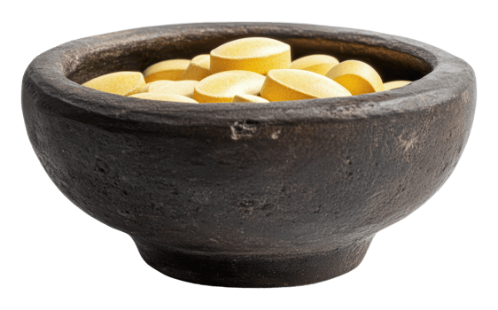 Traditional bowl filled with golden rings of food png