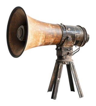 Vintage megaphone on a stand in studio setting png