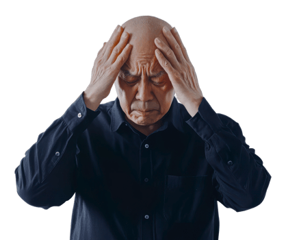 Elderly man experiencing severe headache indoors png