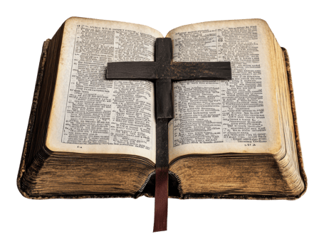 Open book with a cross on top for reflection png