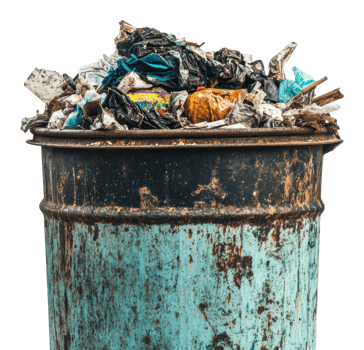 Overflowing trash bin filled with waste materials png